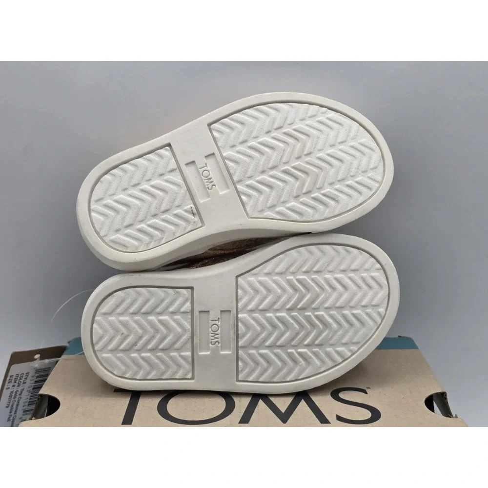 NIB TOMS Tiny Cordones Cupsole Shoes - Color‎ Gold Crackle Foil - Size 5 Toddler